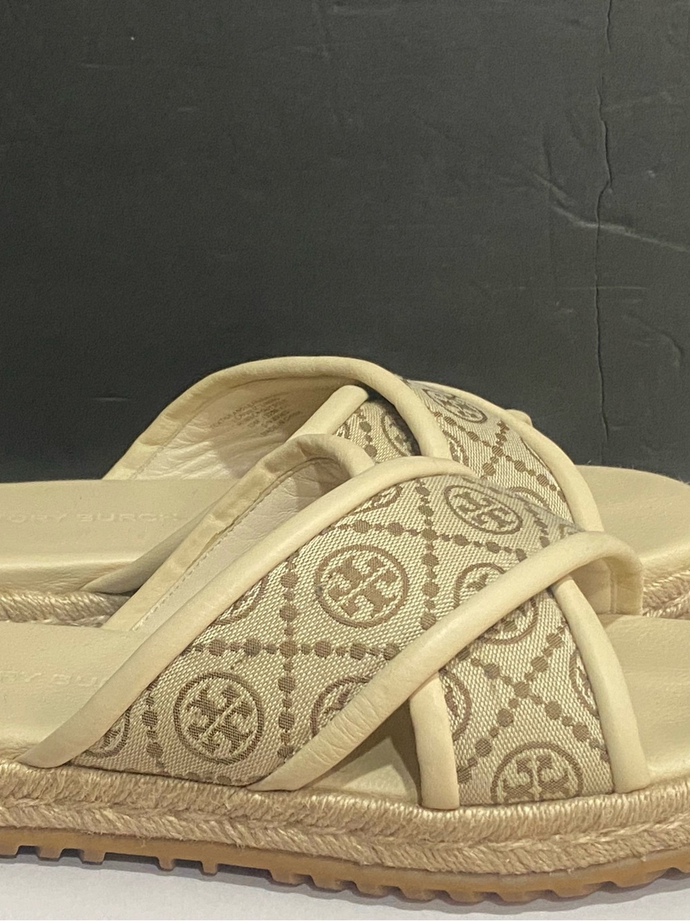 TORY BURCH MONOGRAM ESPADRILLE CRISSCROSS SLIDE HAZEL JACQUARD SZ 10 - Picture 5 of 8